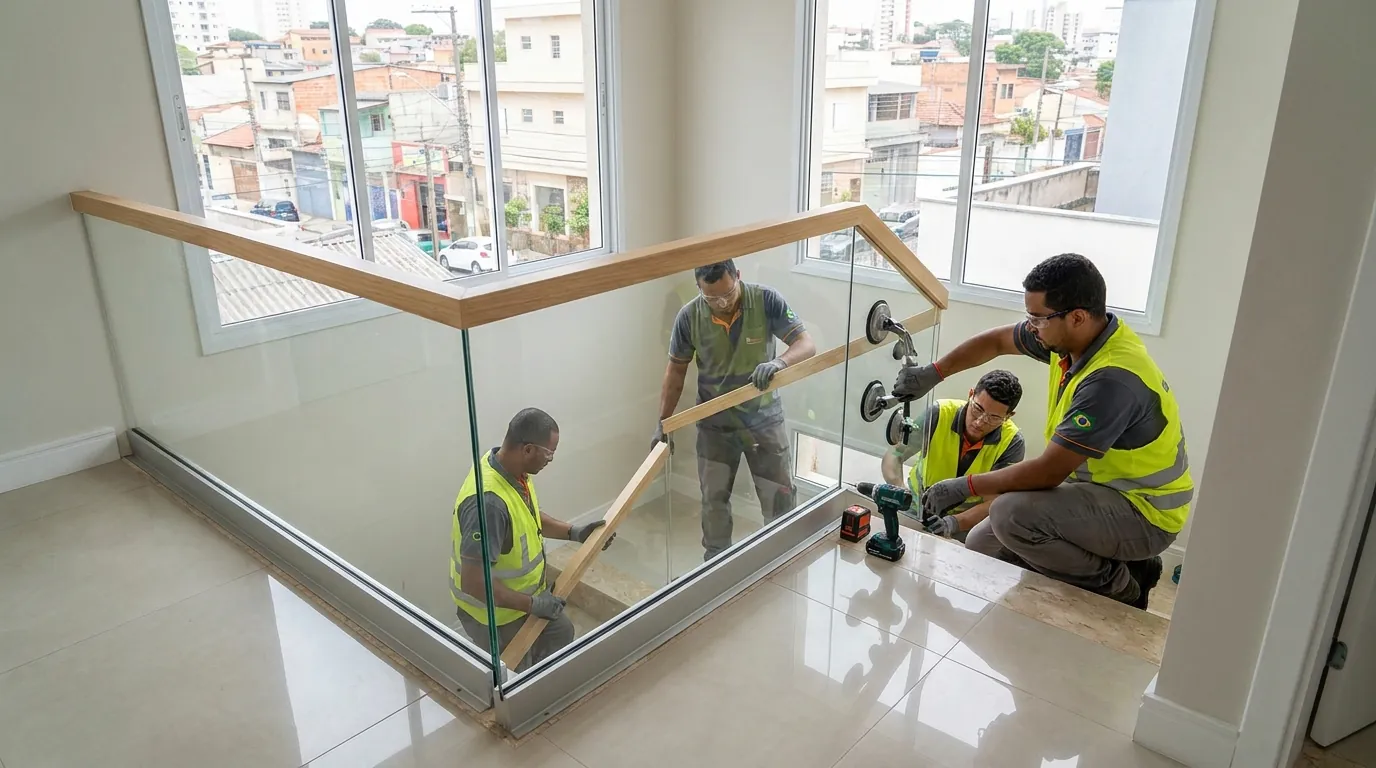 Painéis de guarda-corpo de vidro em fixação